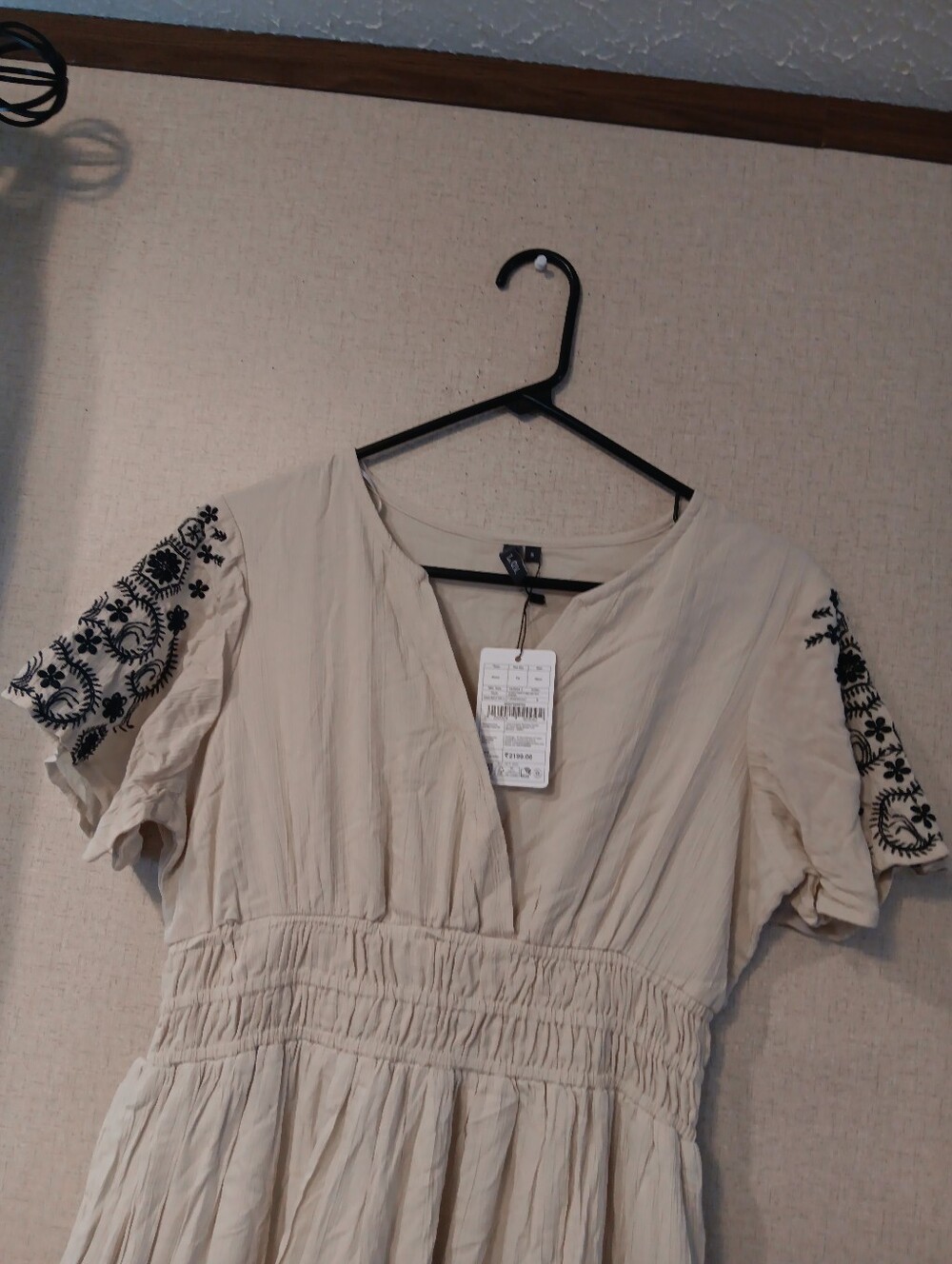 L.O.V. Bohemian Cream Maxi Dress with Black Embroidery Sz S - Picture 3 of 6